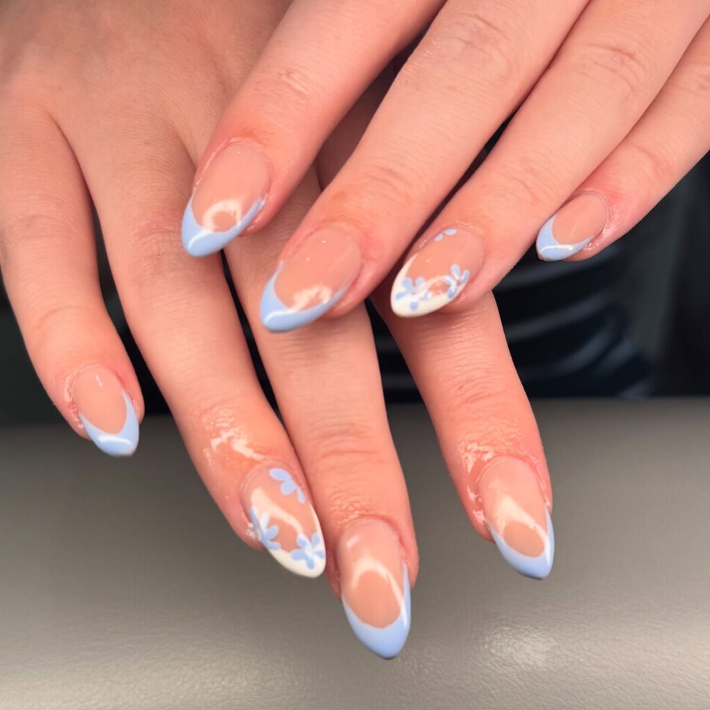 pastel multi color French tips with florals