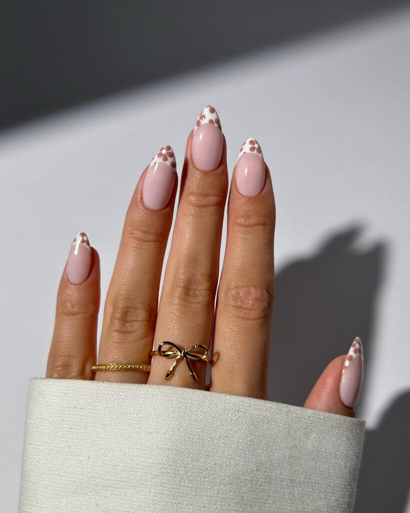 pink base with floral white French tips