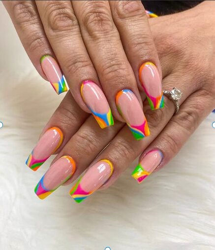 rainbow colors french tips