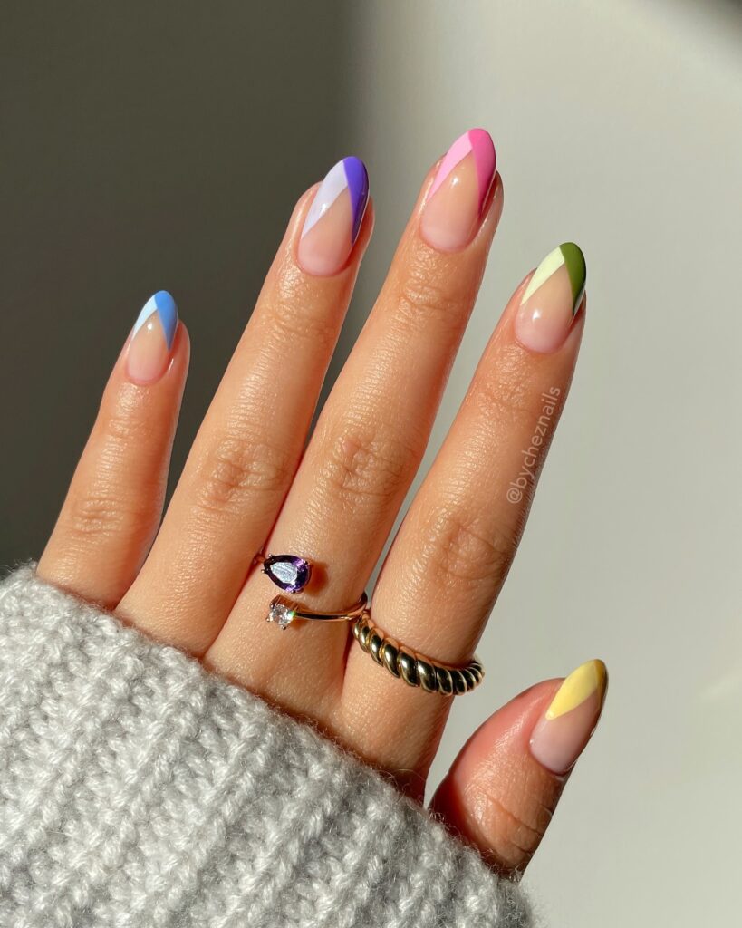 rainbow French tips each nail different color