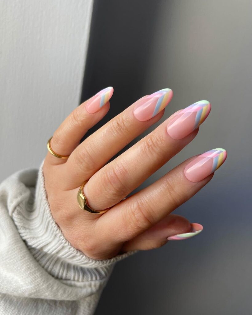 rainbow pastel swirl French tips
