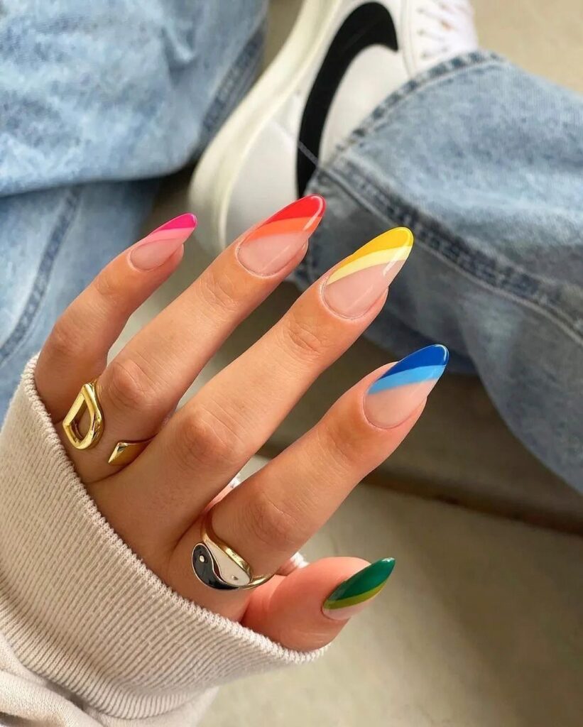 vivid rainbow French tips bold colors