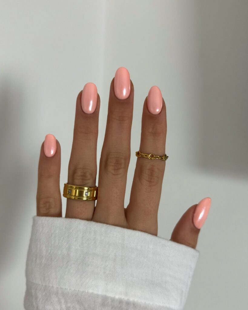 Peach coral glazed shimmer nails