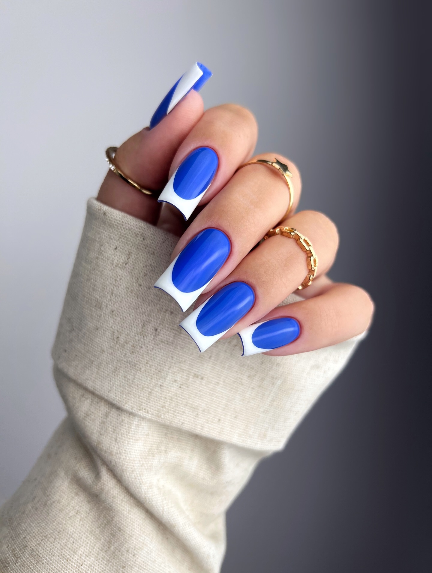Blue and white lace stamped nails