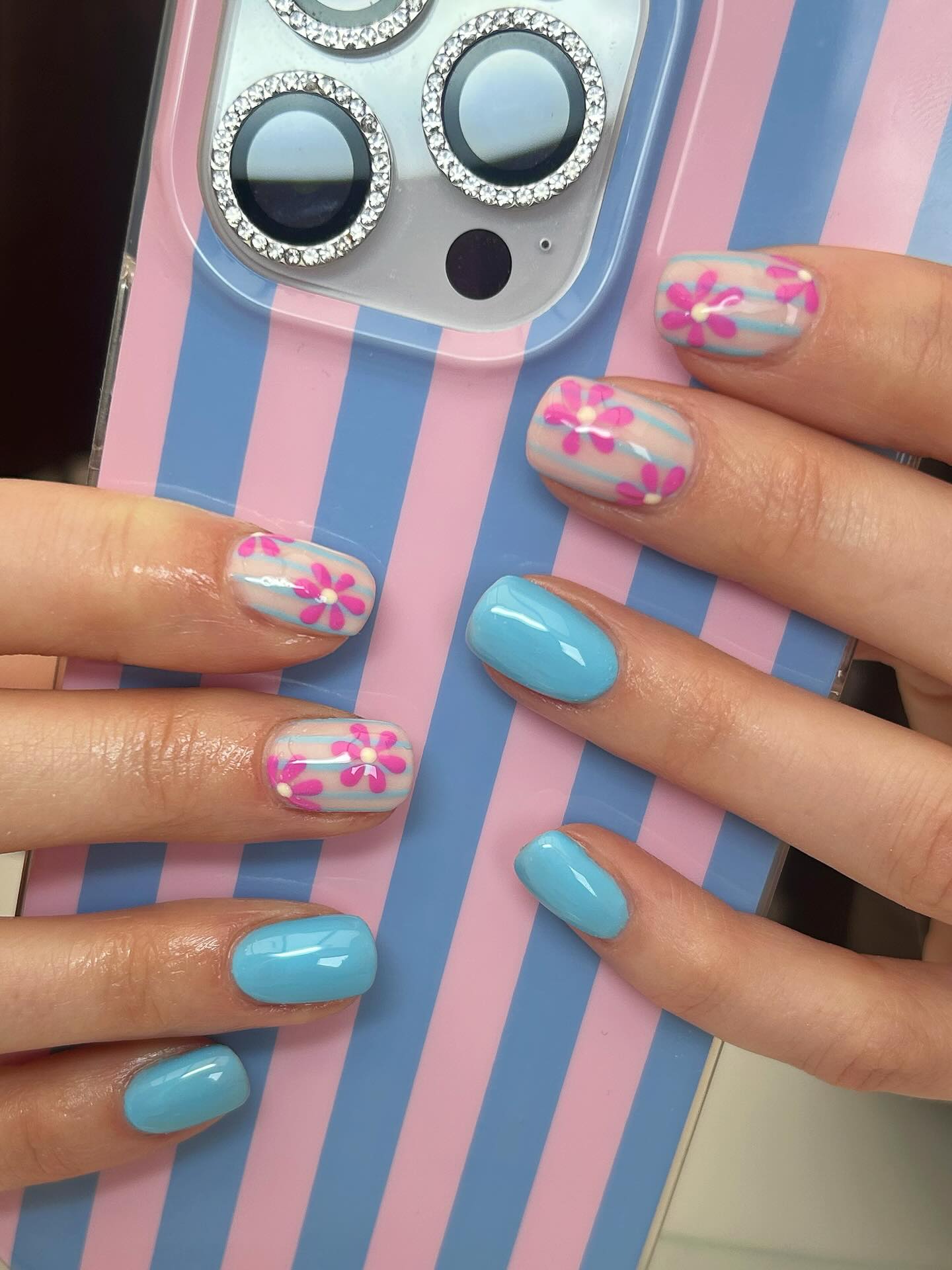 Blue ombre nails with glitter tips