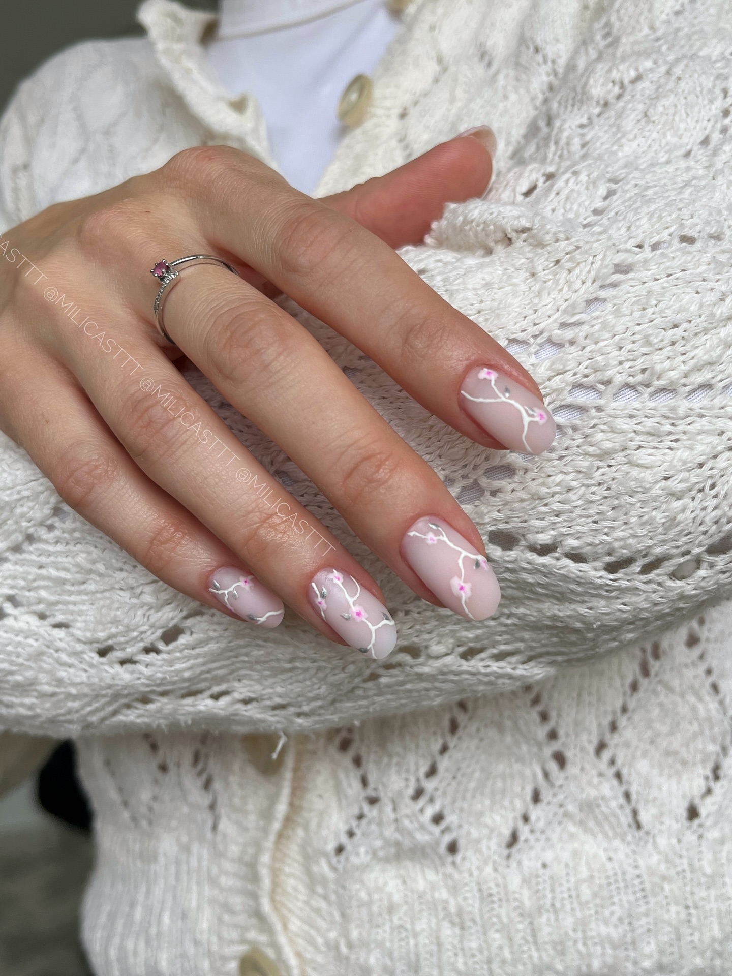 Blush cherry blossom nails