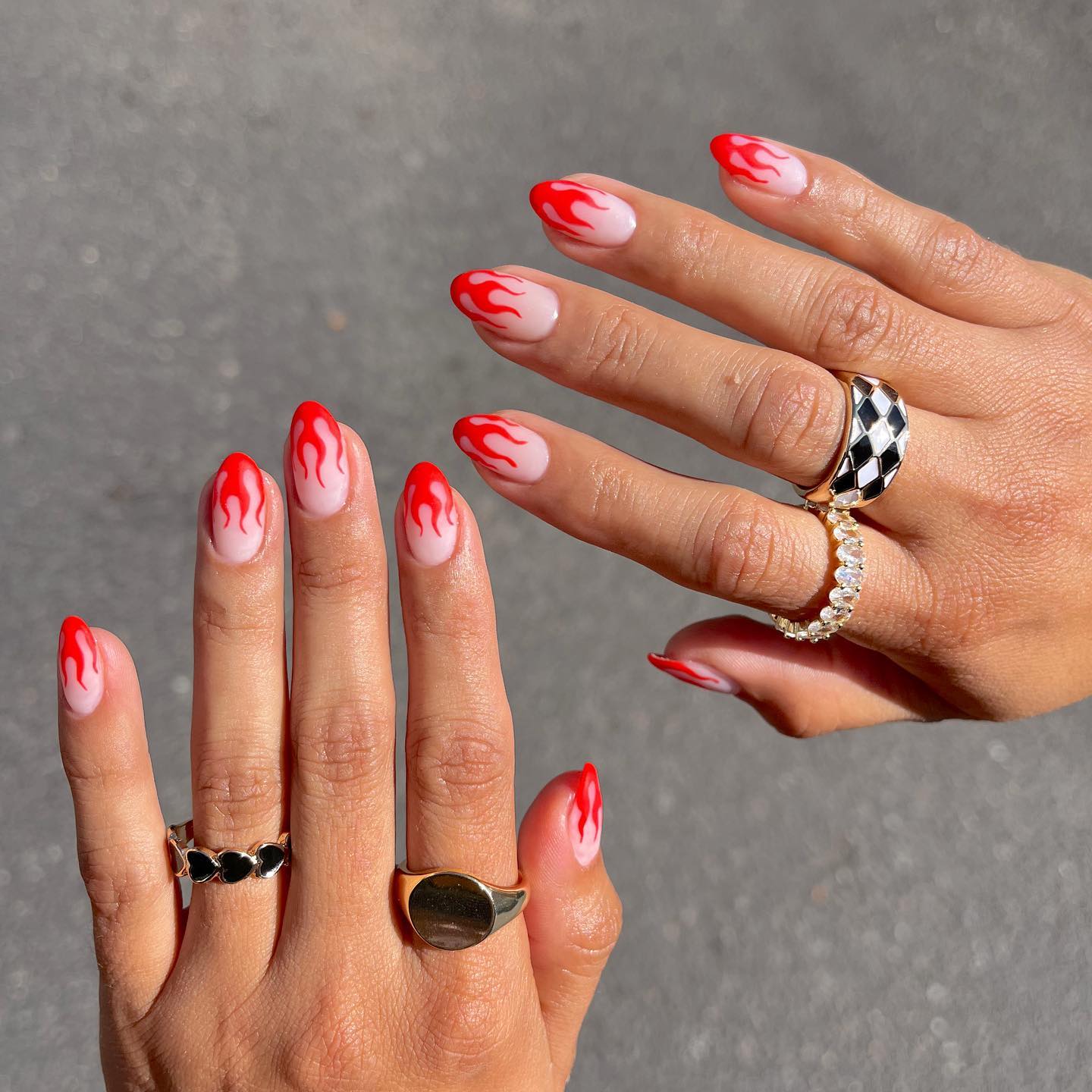 Chrome almond nails in scarlet