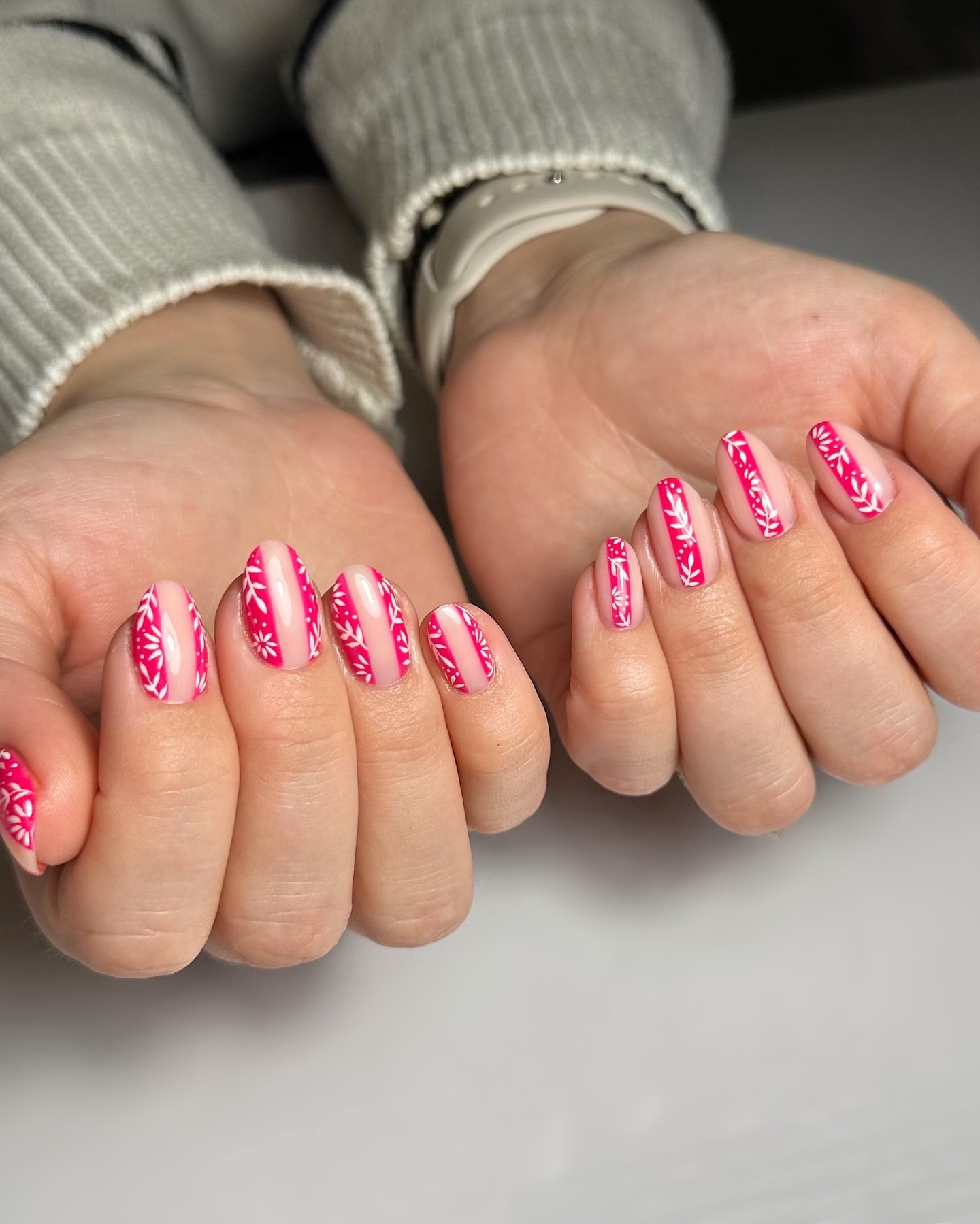 Coral pink almond nails