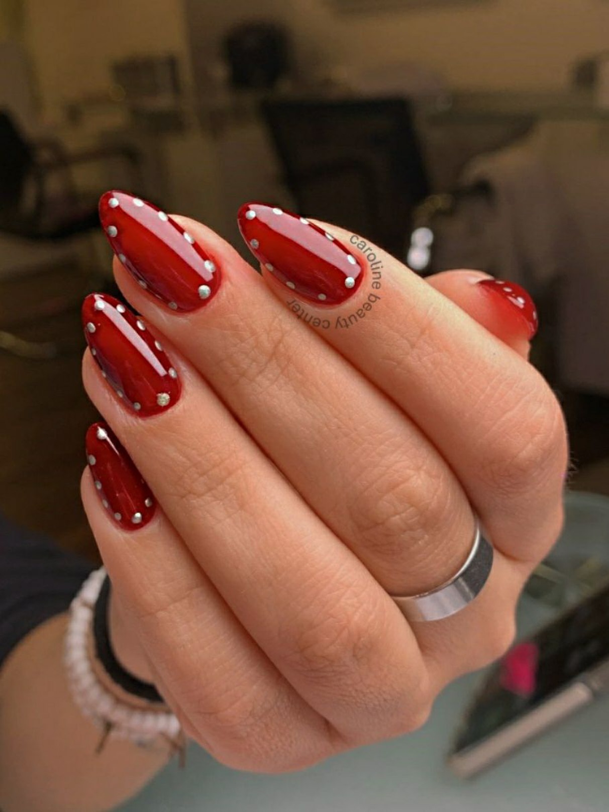 Deep stiletto nails in wine