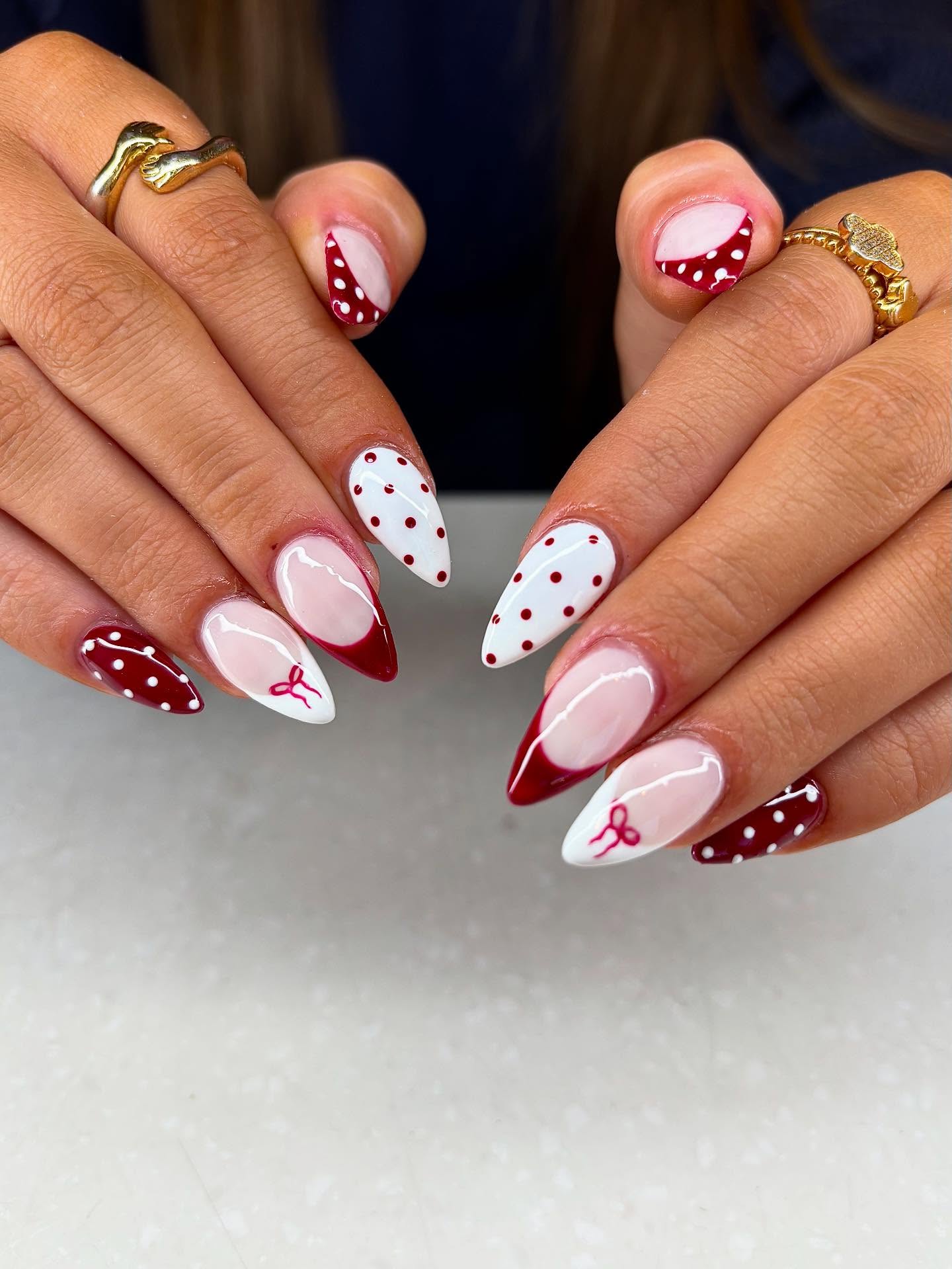 Floral detail on crimson base