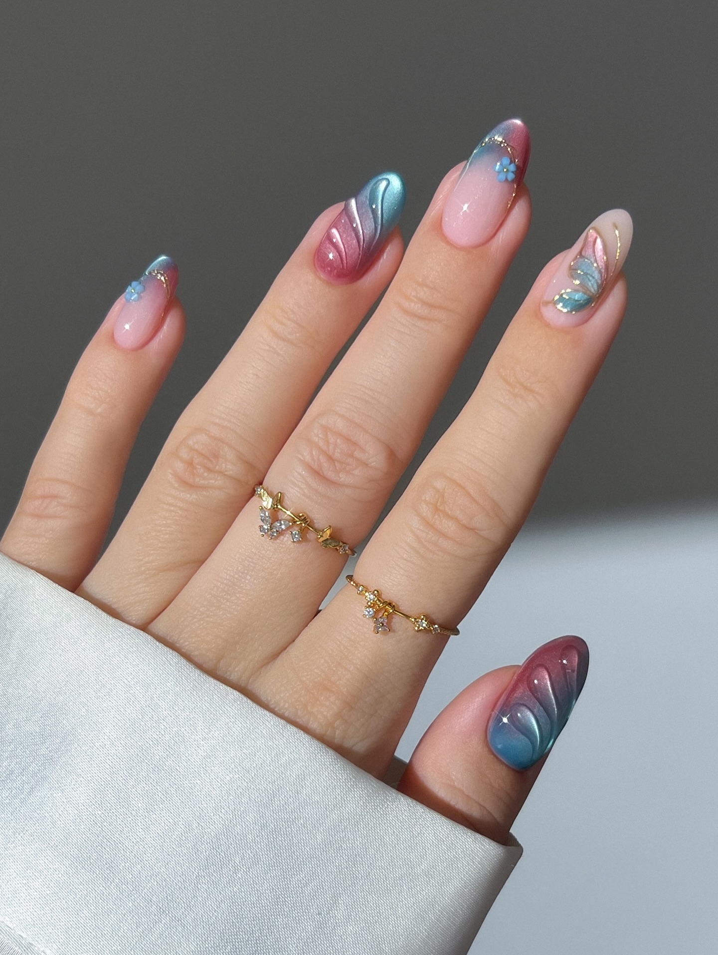 Geometric sky blue minimalist nail art