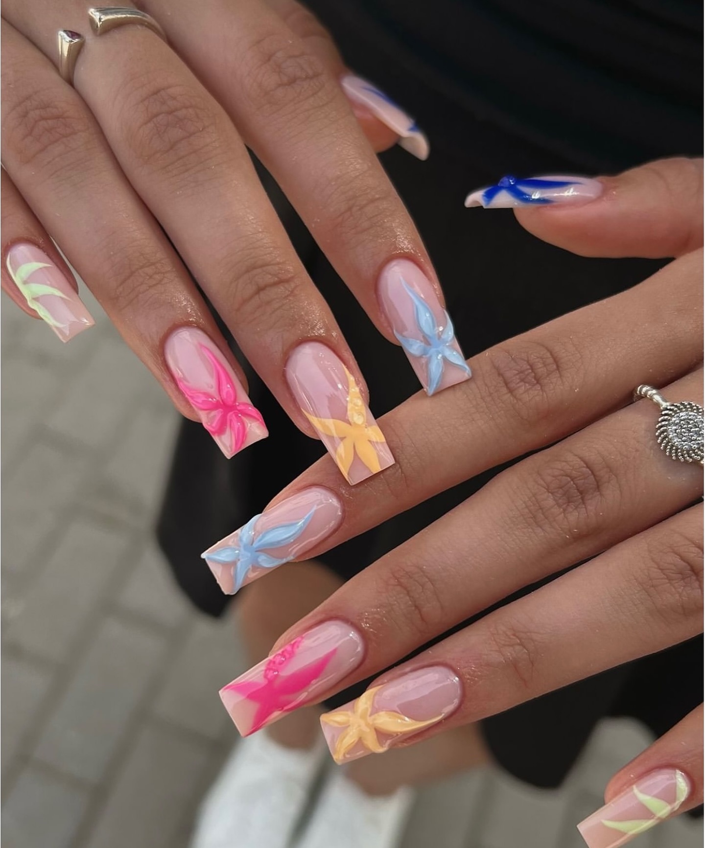 Glazed nude long nail extensions