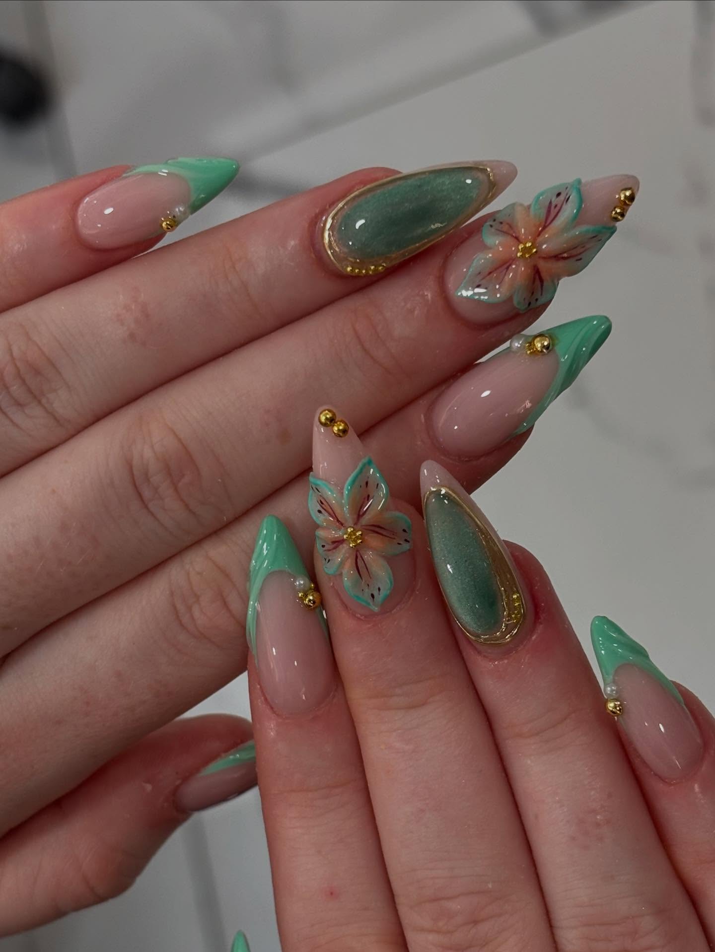 Gold chrome long coffin nails