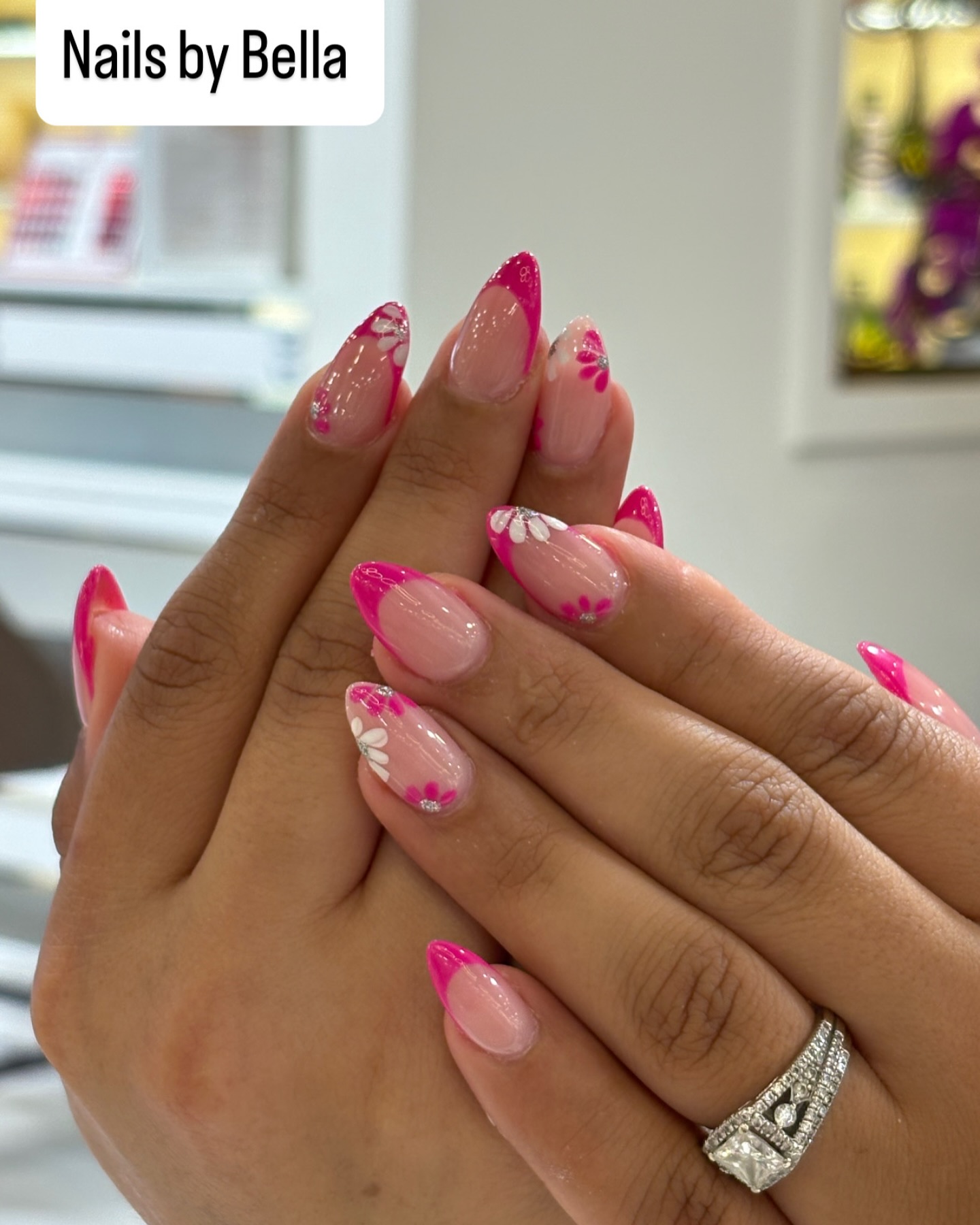 Hot pink almond tip nails