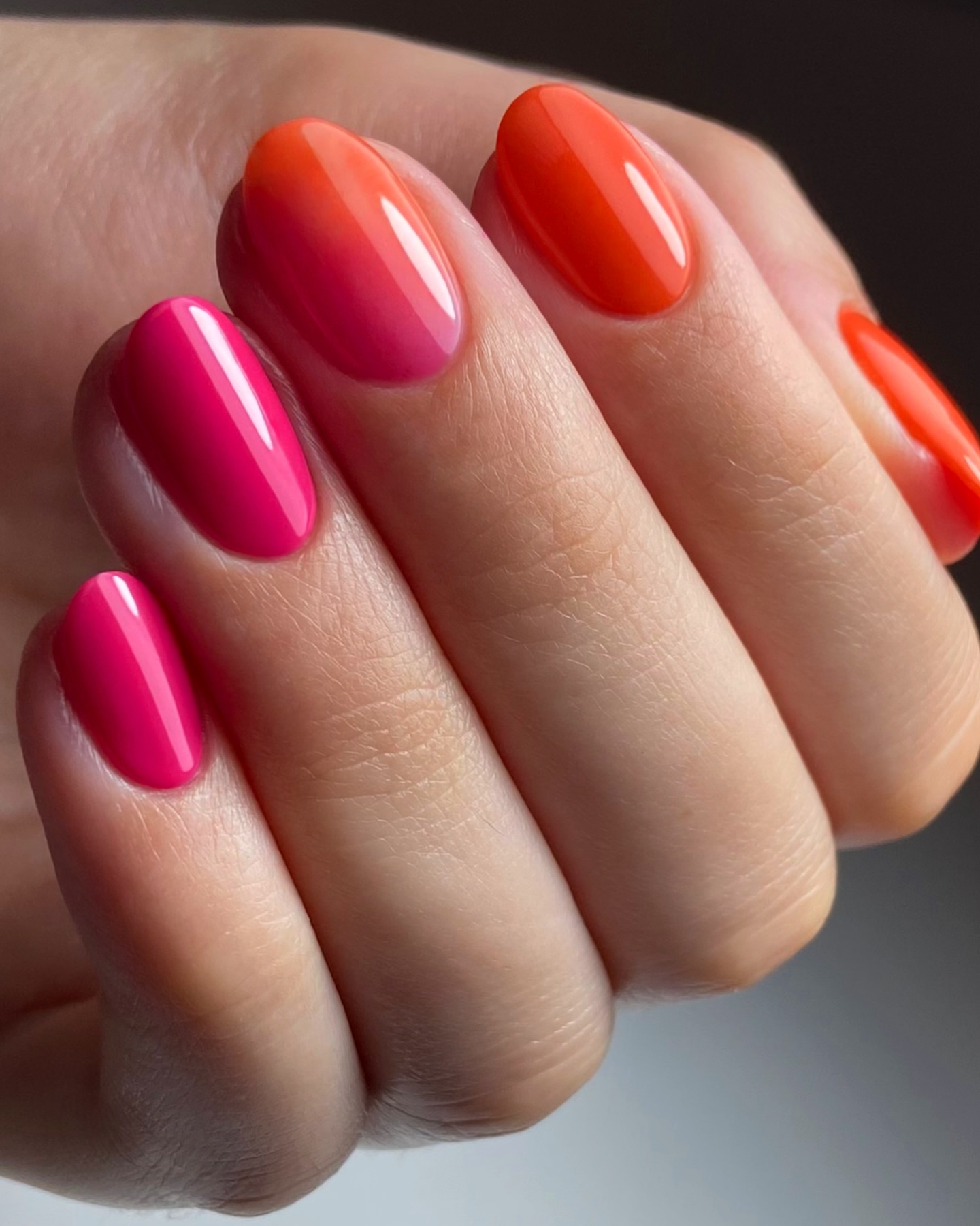 Hot pink orange gradient nails