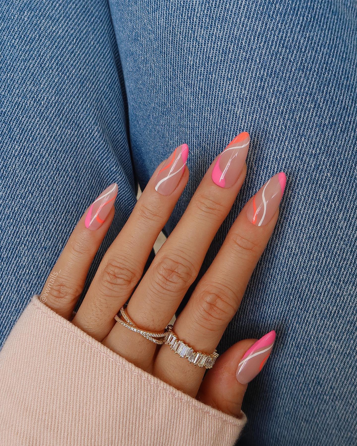 Hot pink glazed almond nails