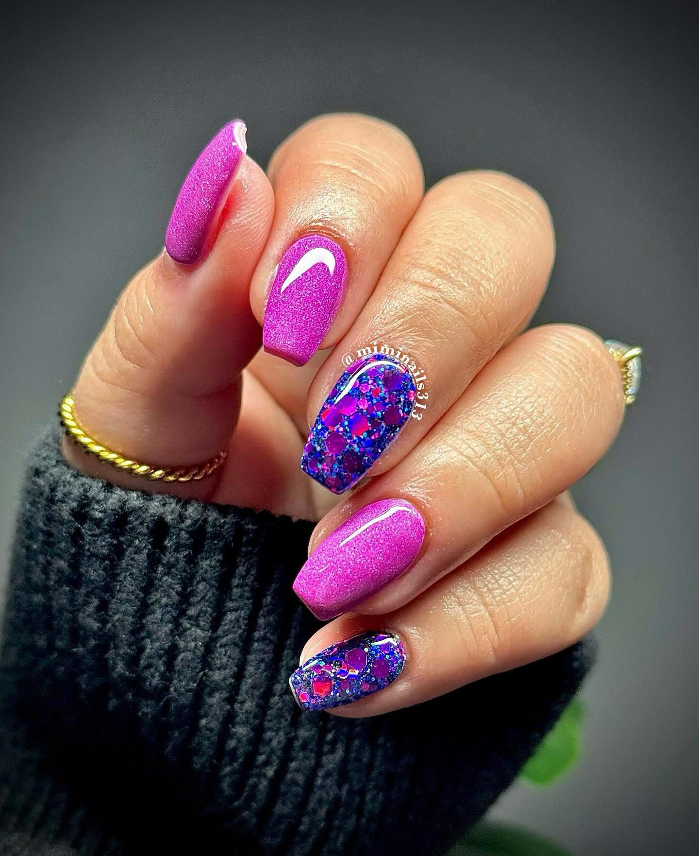 Hot pink chunky glitter nails