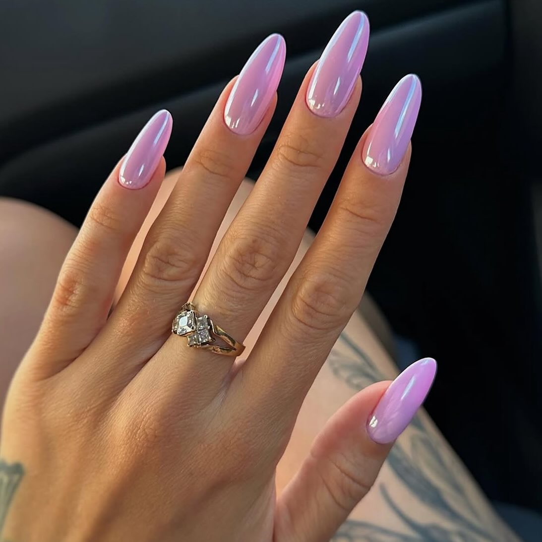 Lilac chrome almond nails