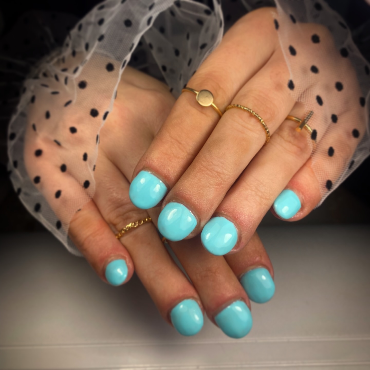 Midnight blue chrome tip nails