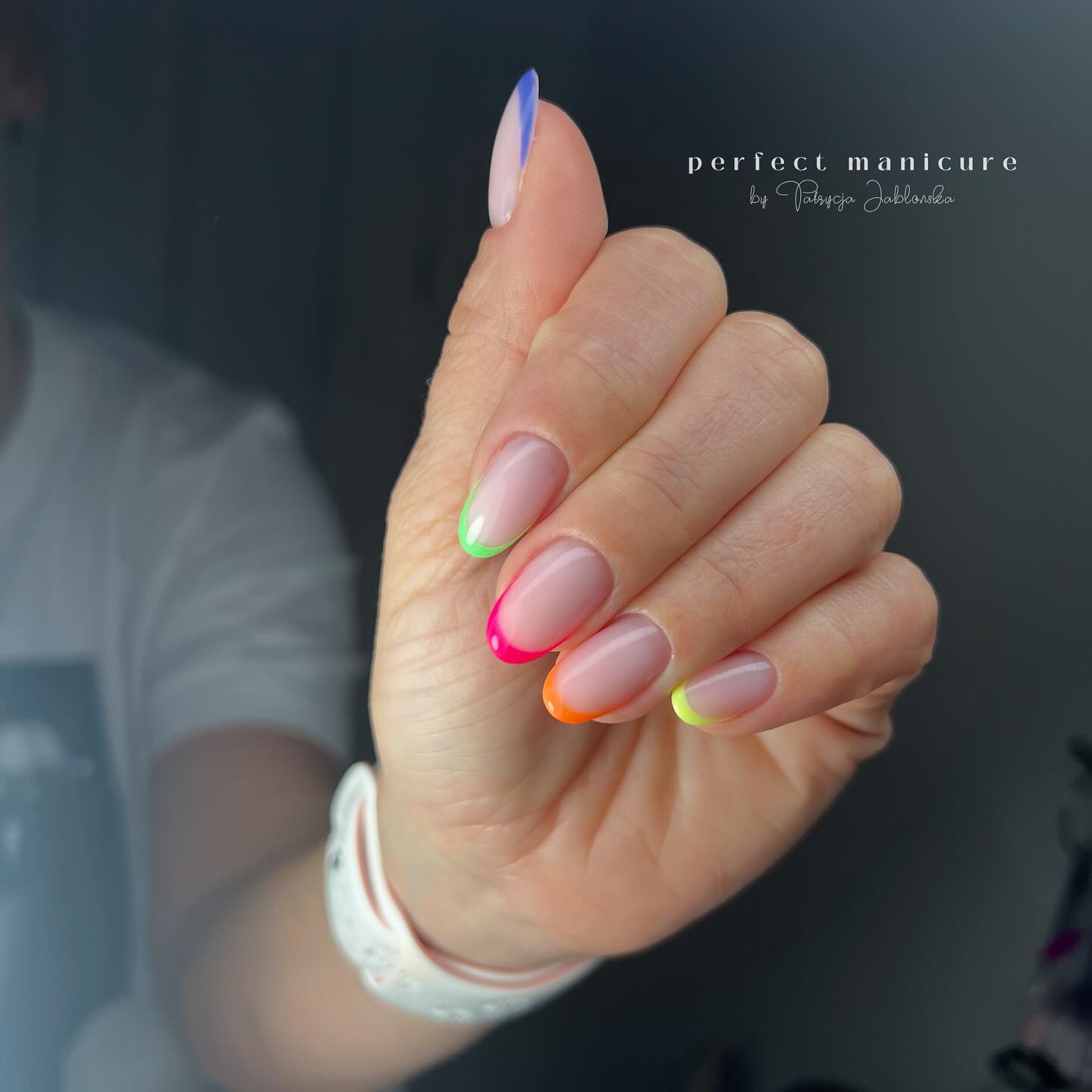 Neon rainbow French tip nails
