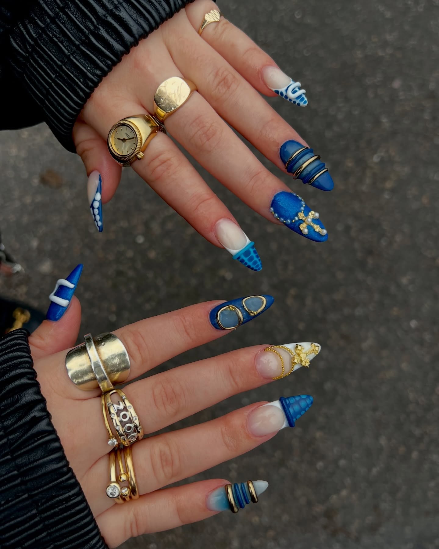 Ocean blue nails with shell charms