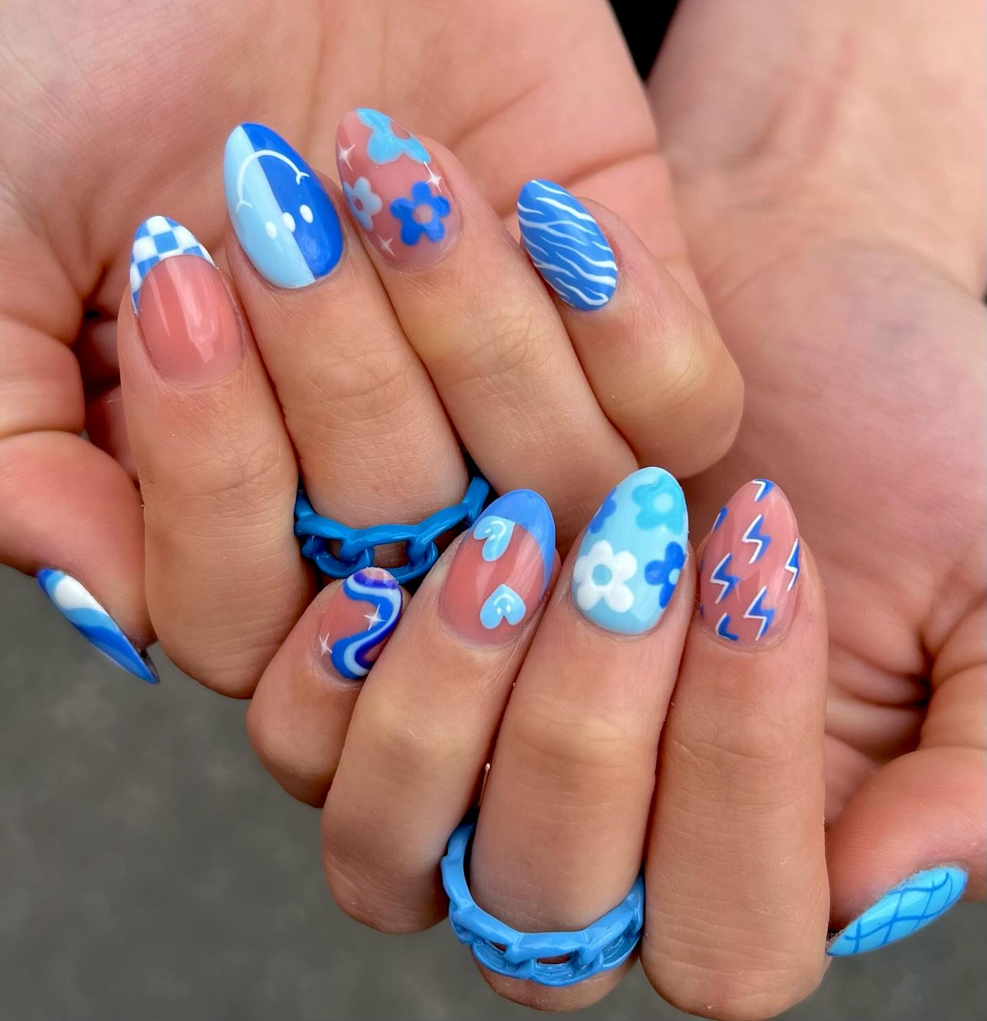 Ocean gradient nails with gold foil accents