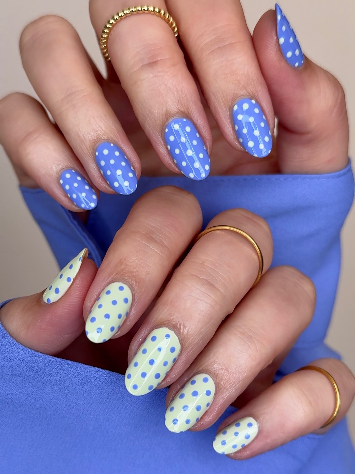 Periwinkle polka dot nails