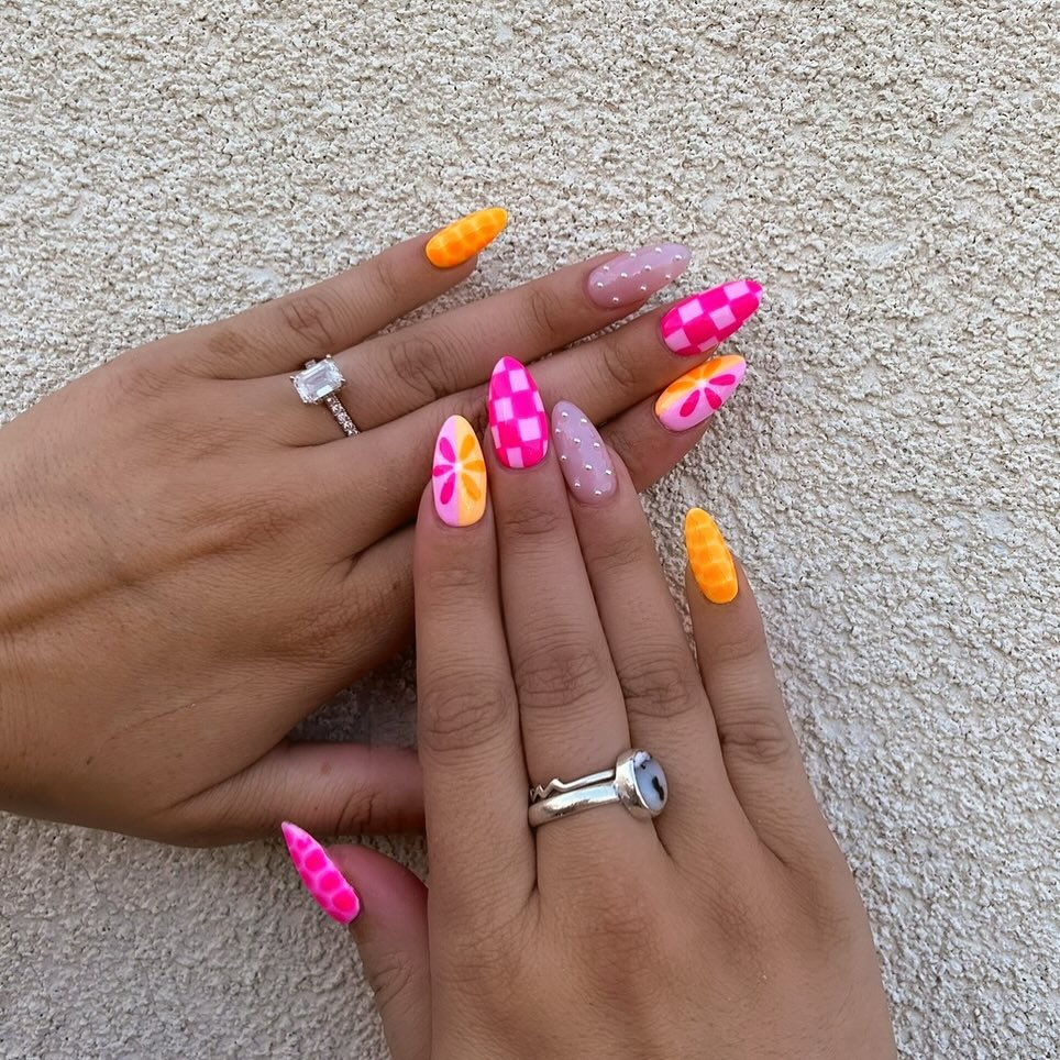 Pink western stamped nails