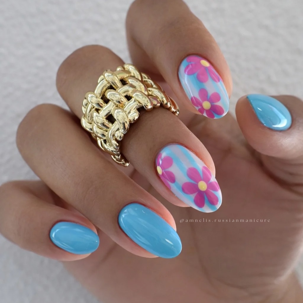 Powder blue Russian manicure nails