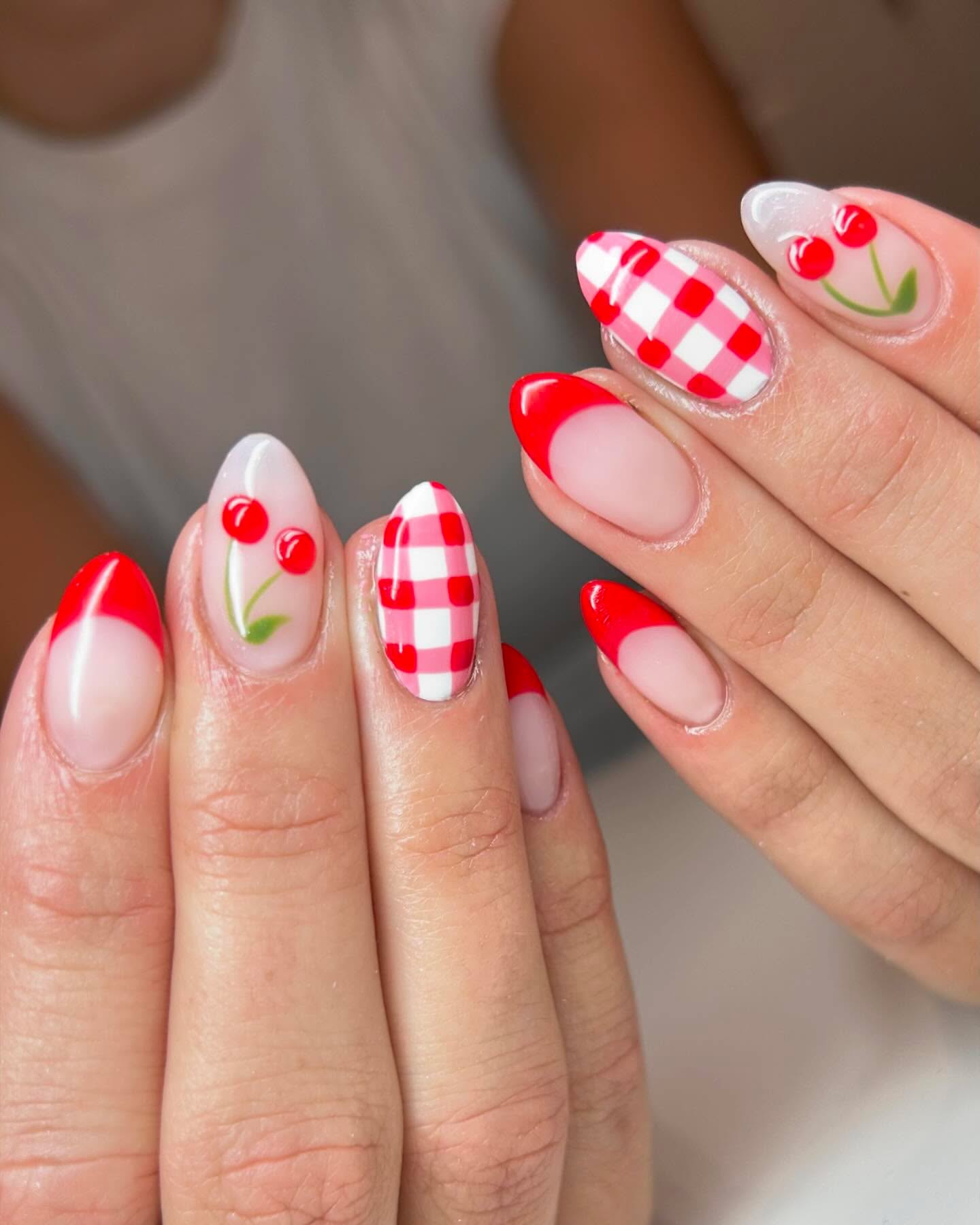 Short square nails in cherry