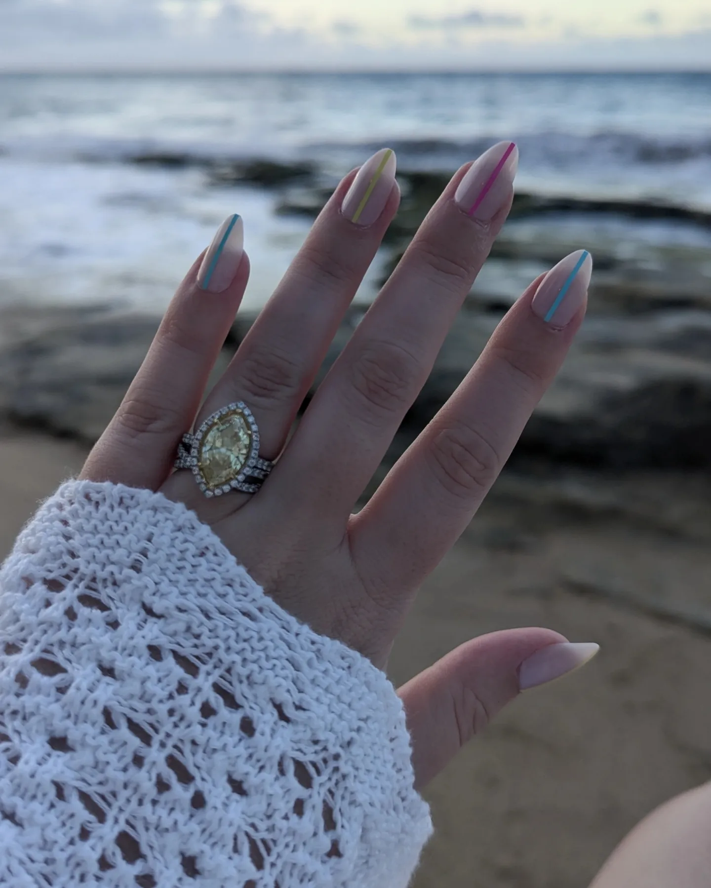 Nude single line nail art