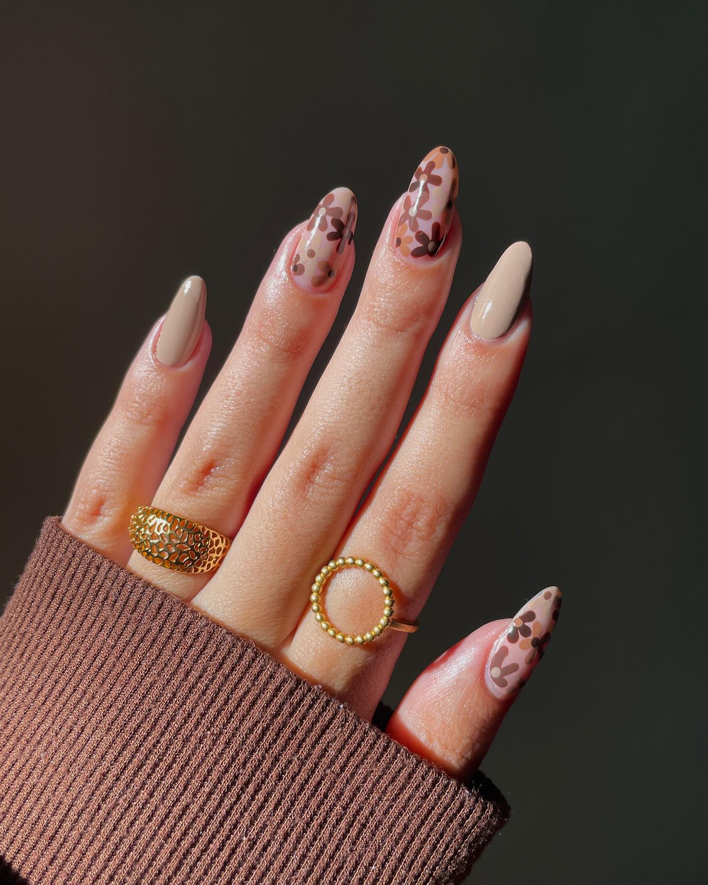 Terracotta floral nude nails