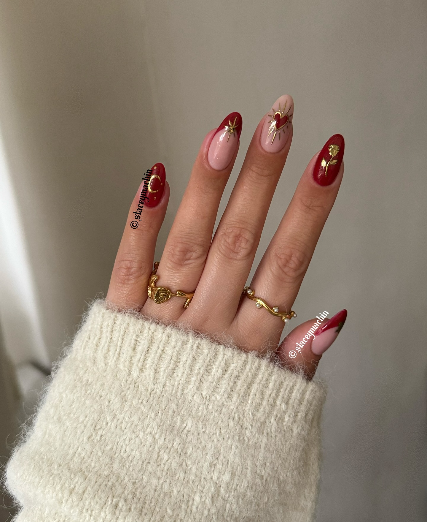 White abstract brushwork on scarlet