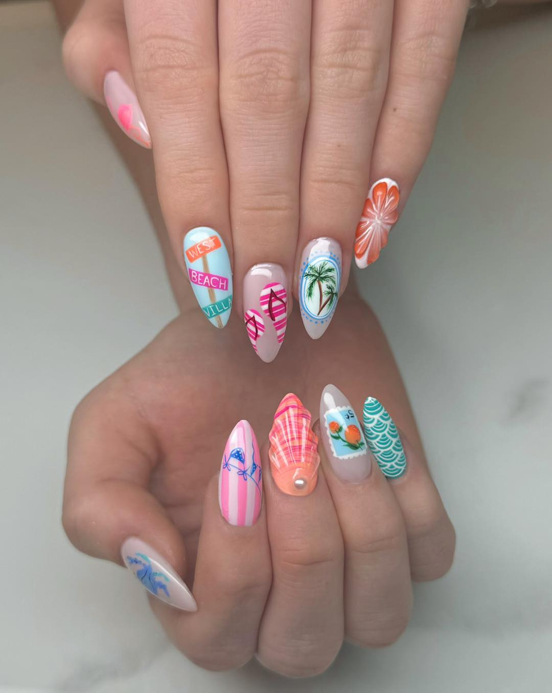 White tip almond sculpted nails