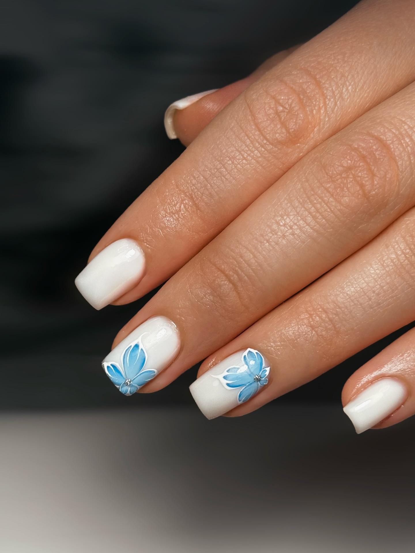 White blue butterfly nails