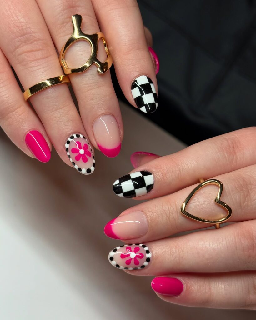Checkerboard Daisy Tips nails