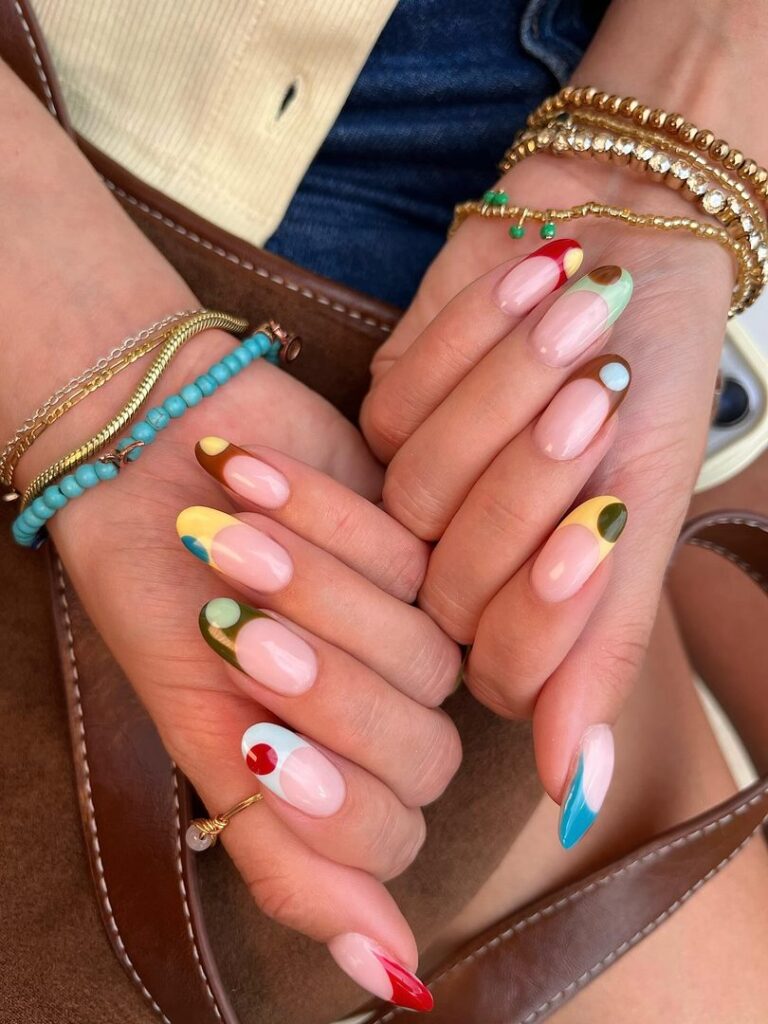 nails with multi-coloured french tips