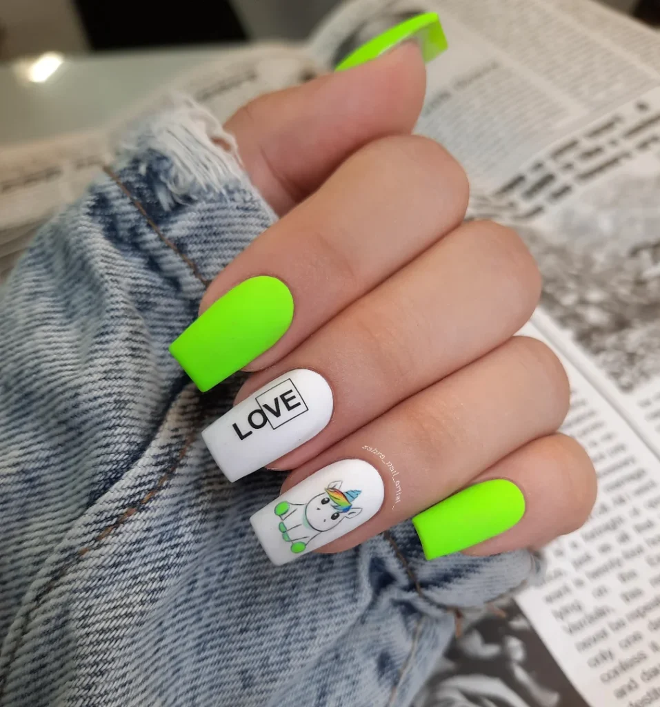 Neon Unicorn Love nails