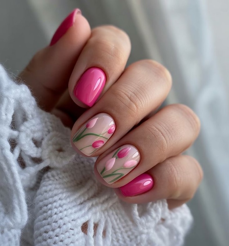 Fuchsia Tulip Pop Nails
