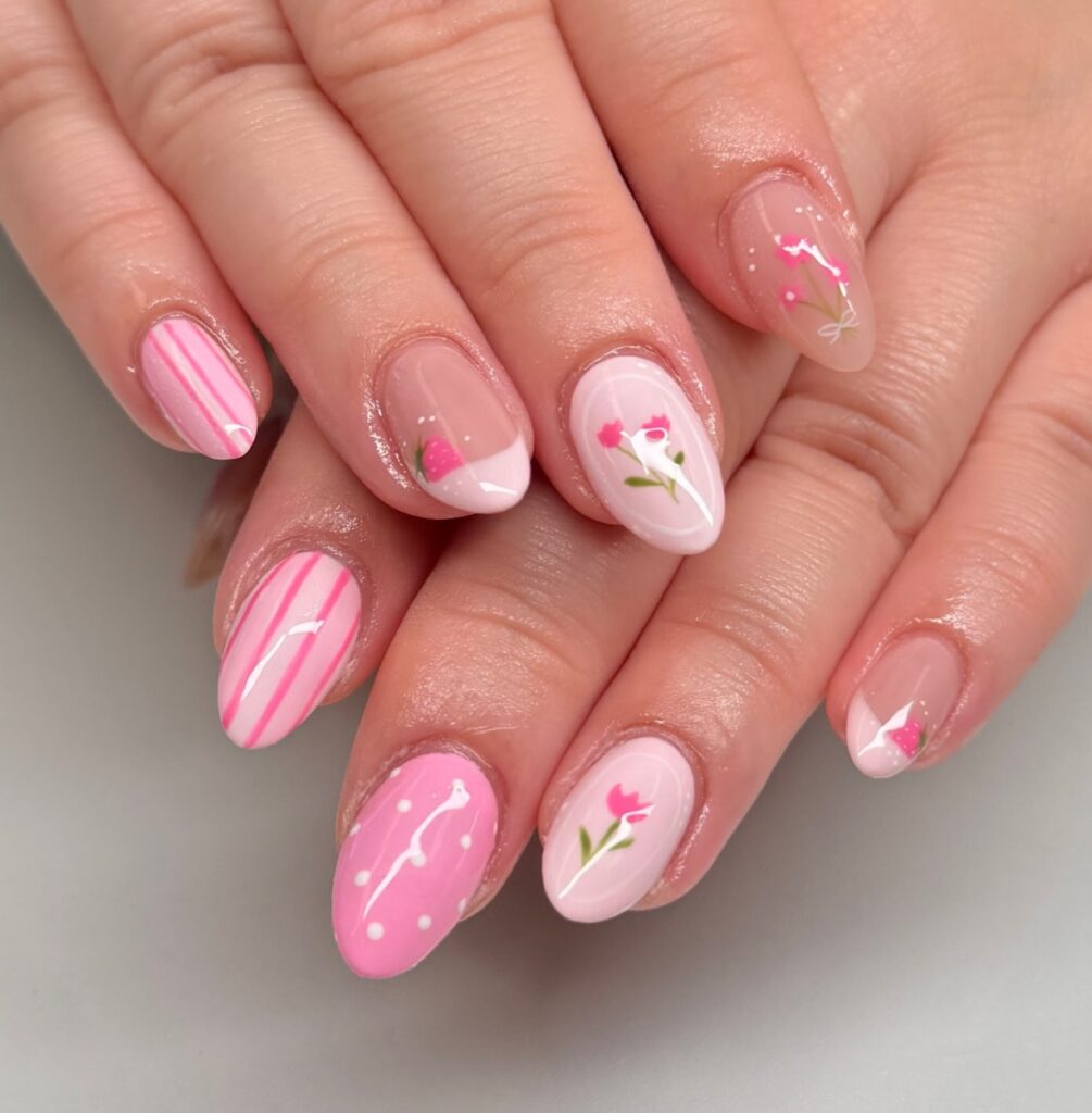 Candy Stripe & Tulips Nails