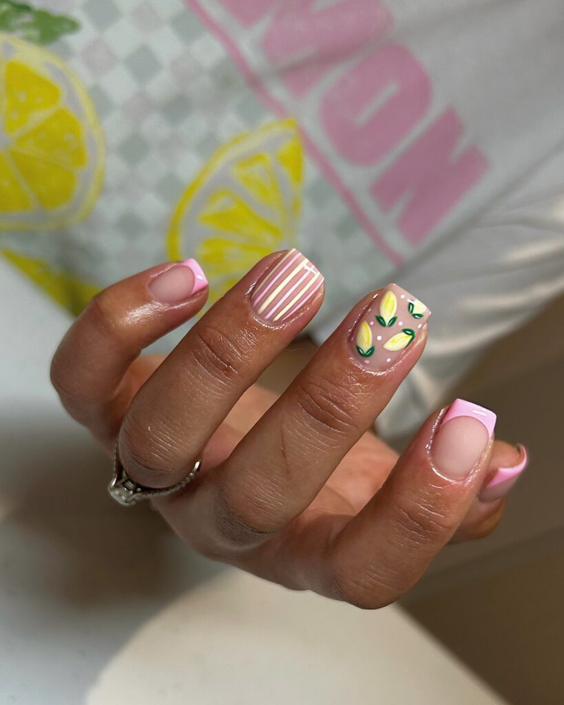 Pink Stripe Lemon Nails