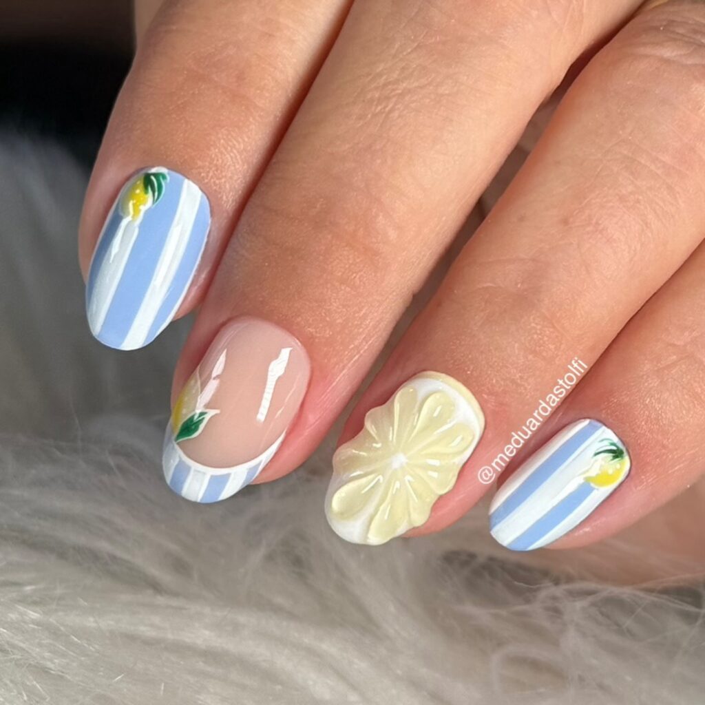 3D Lemon Periwinkle Nails