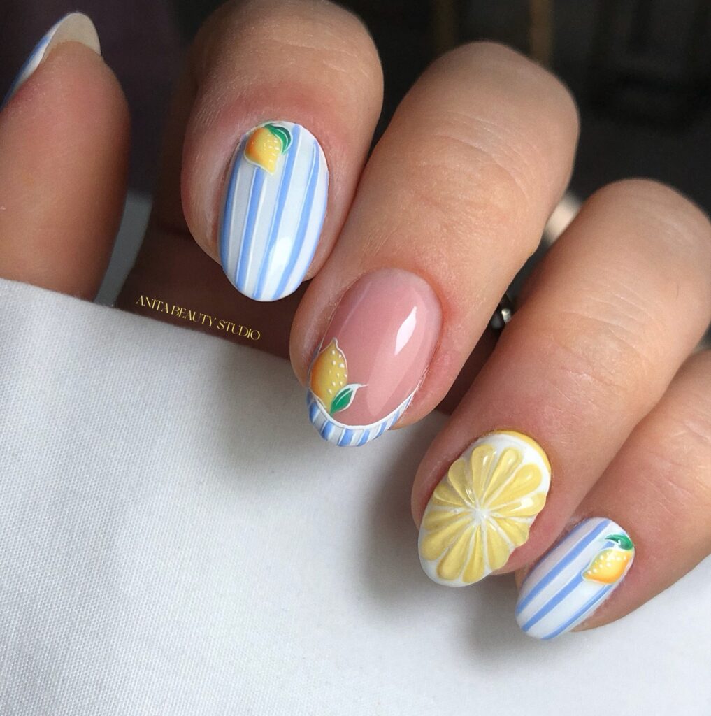 Blue Stripe Slice Nails