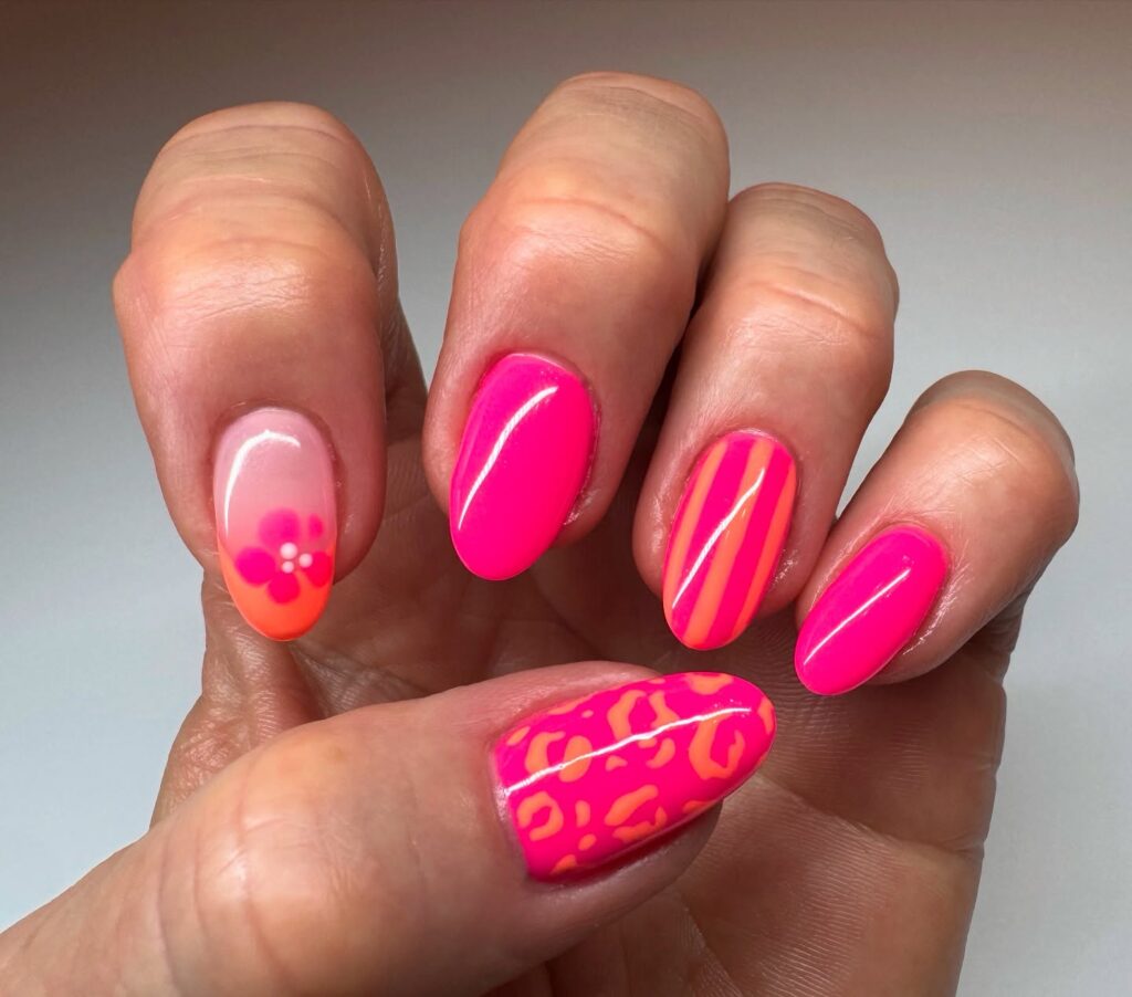 Neon Leopard Bloom nails