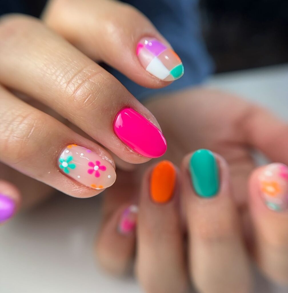 Rainbow Daisy Pop nails