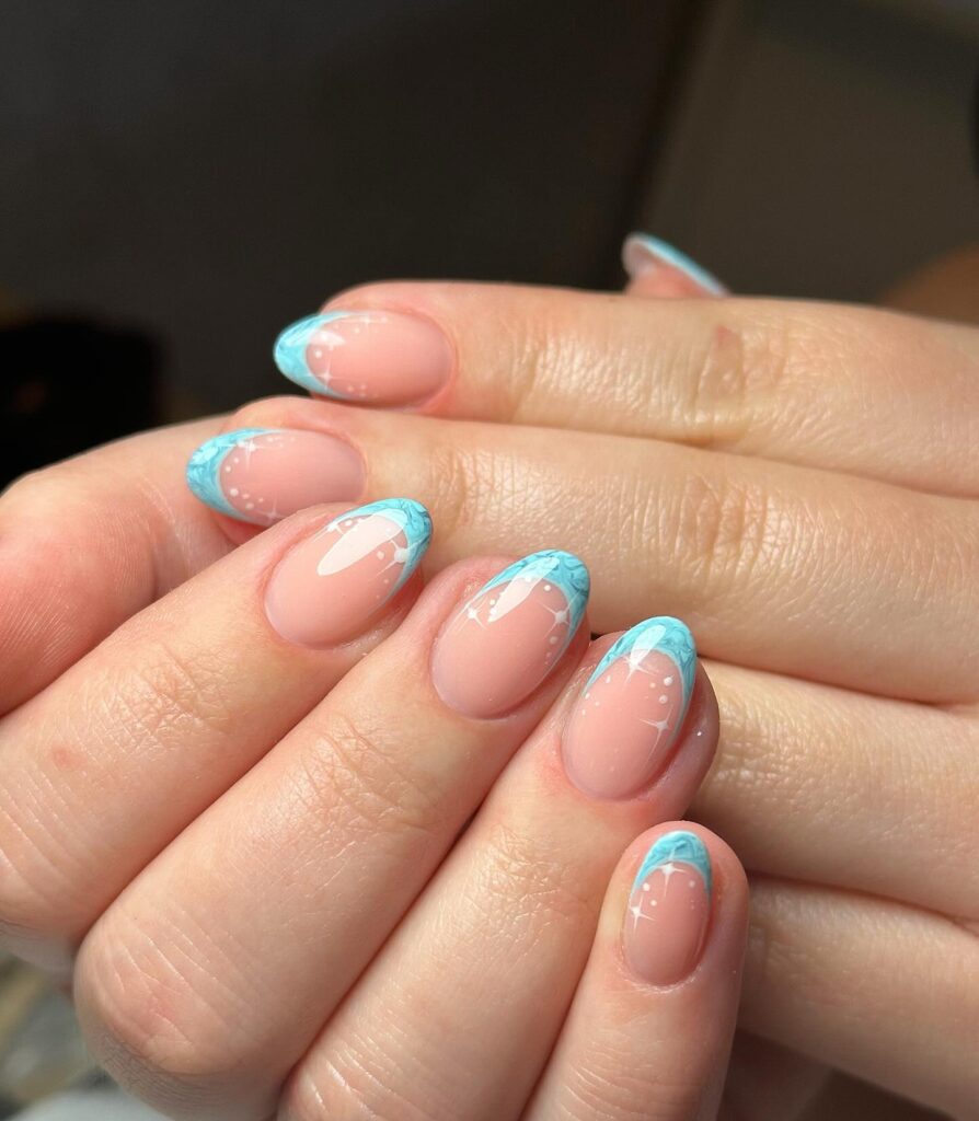 Aqua Sparkle French nails