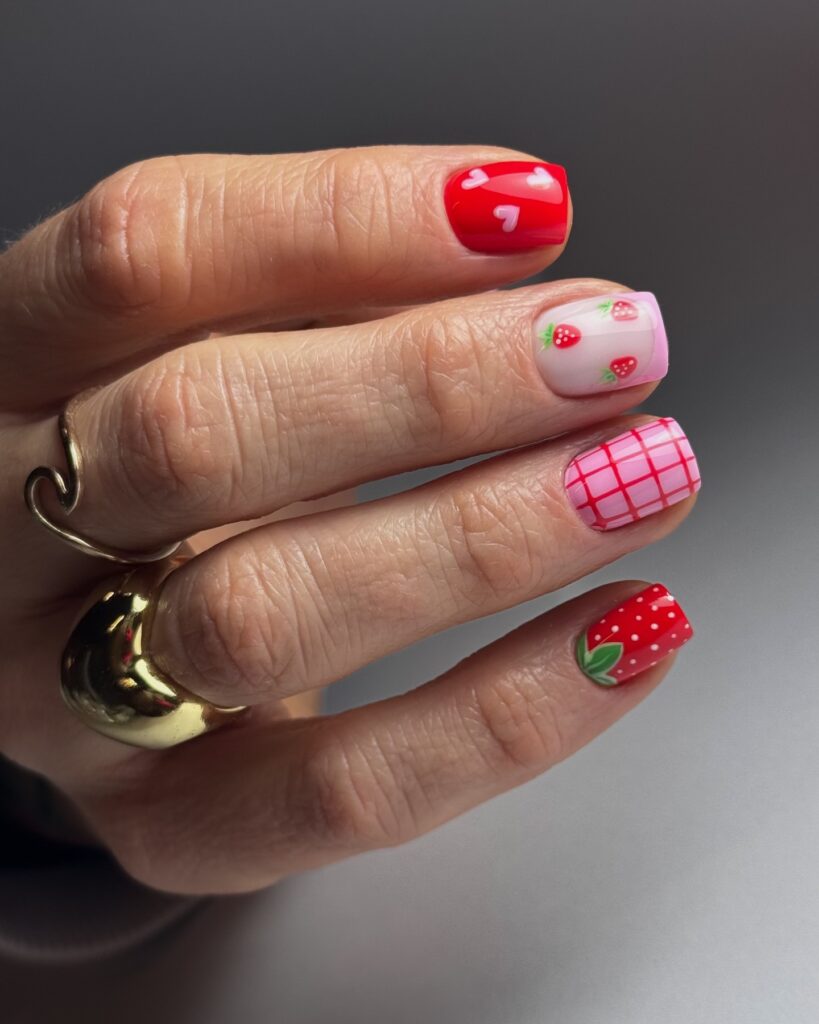 Gingham Hearts Mix nails