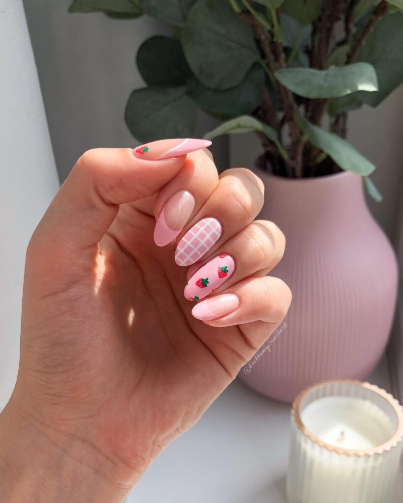Pink Gingham Scatter nails