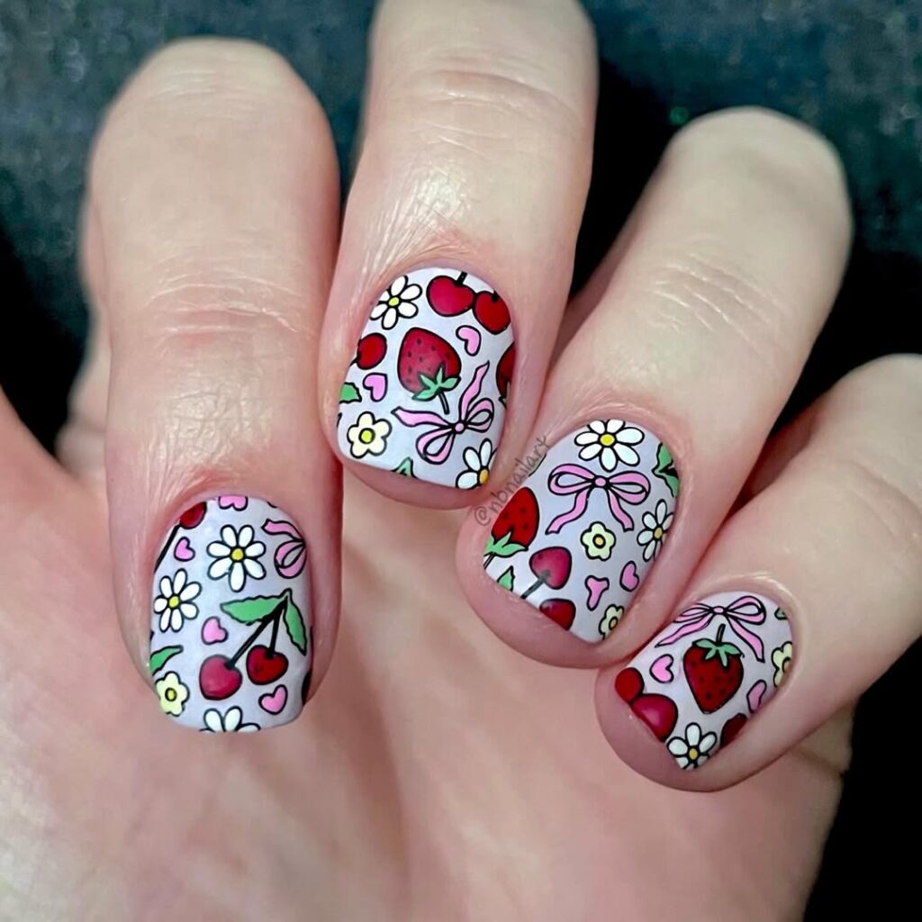 Lavender Fruit Doodle nails