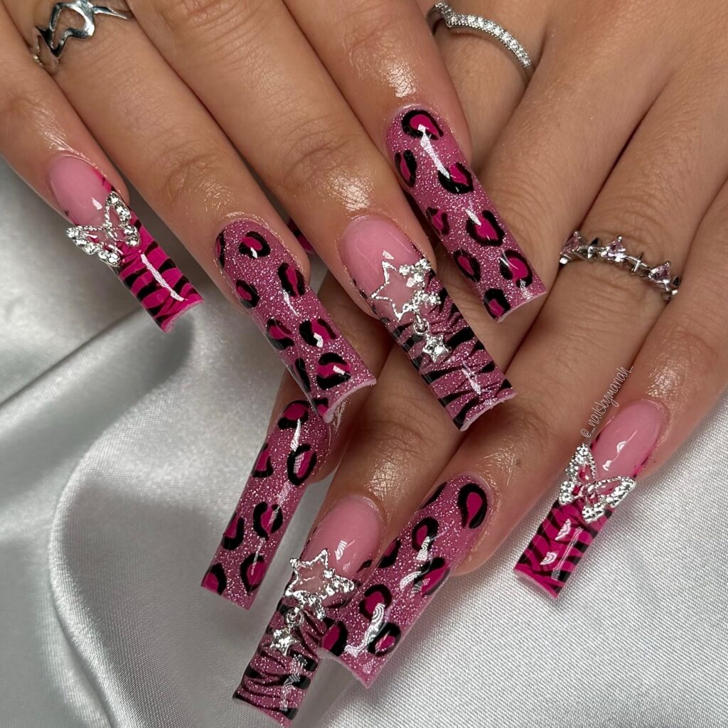 Pink Leopard Glam nails